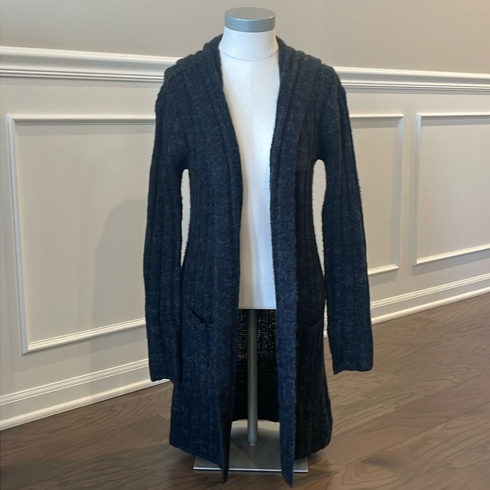 Express Black and Grey Hooded Knit Cardigan - Size XS